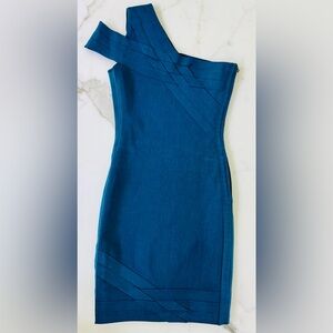 MARCIANO Teal Blue One Shoulder Bodycon Dress Small